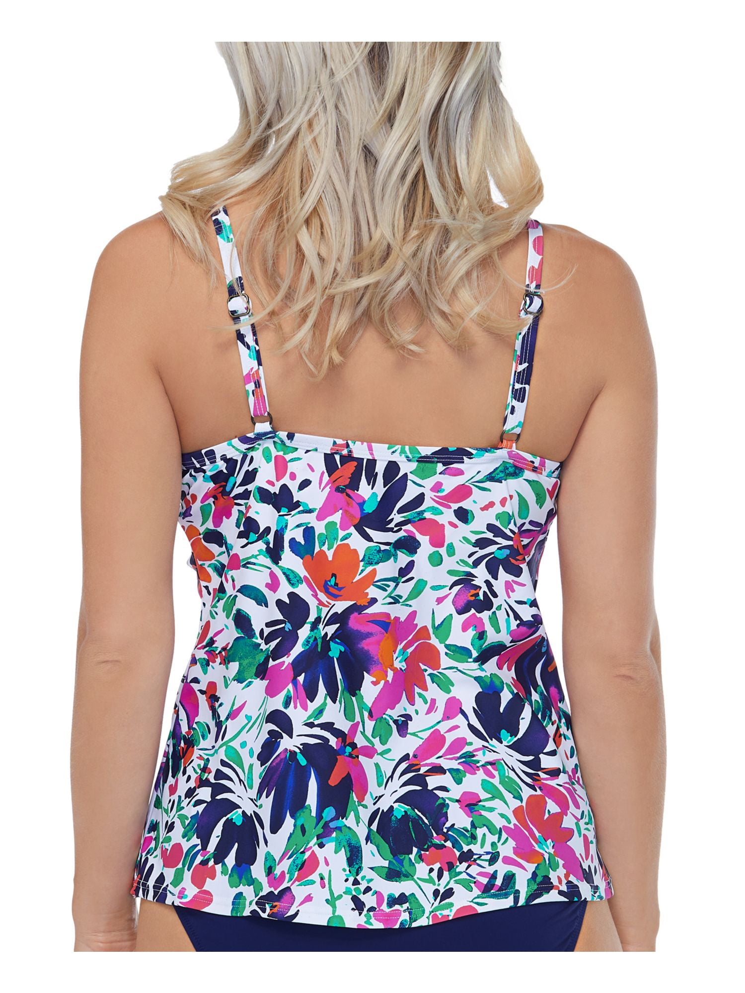 Women's White Printed Full Bust Support Sweetheart Neck Lined Adjustable  Sunny Days Underwire Tankini Swimsuit Top 8