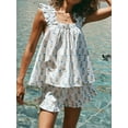 thumbnail image 4 of Michellecmm  Women Floral Print Set Flutter Sleeve Loose Tank Tops Ruffled Shorts, 4 of 9