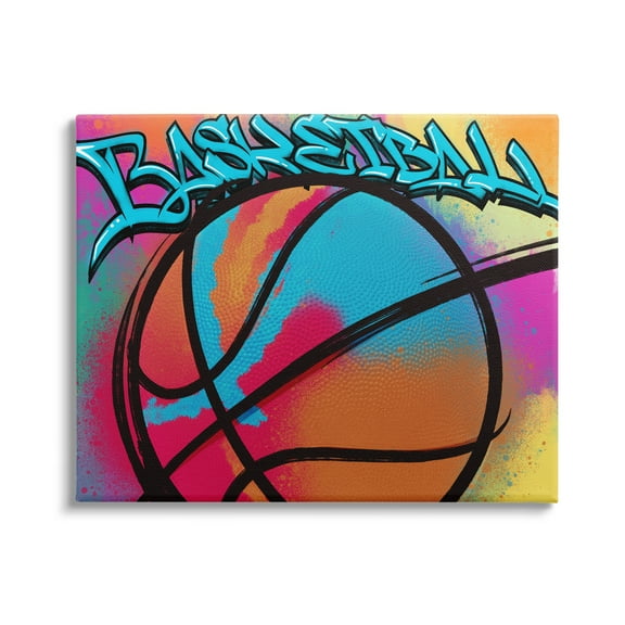 Stupell Industries Urban Sports Basketball Abstract Painting Gallery Wrapped Canvas Art Print Wall Art, 20 x 16