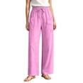 thumbnail image 2 of Bloomae Women's Casual Cotton Linen Pants Lightweight Drawstring Elastic Waist Lounge Pants Flowy Wide Leg Beach Vacation Trousers with Pockets, 2 of 10