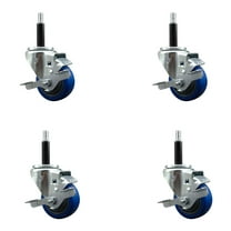 3 Inch Blue Poly Swivel 3/4 Inch Expanding Stem Caster Set with Brake SCC
