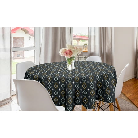

Geometric Round Tablecloth Tribal Inspired Rhombuses and Triangles Pattern Circle Table Cloth Cover for Dining Room Kitchen Decor 60 Blue Grey Camel by Ambesonne