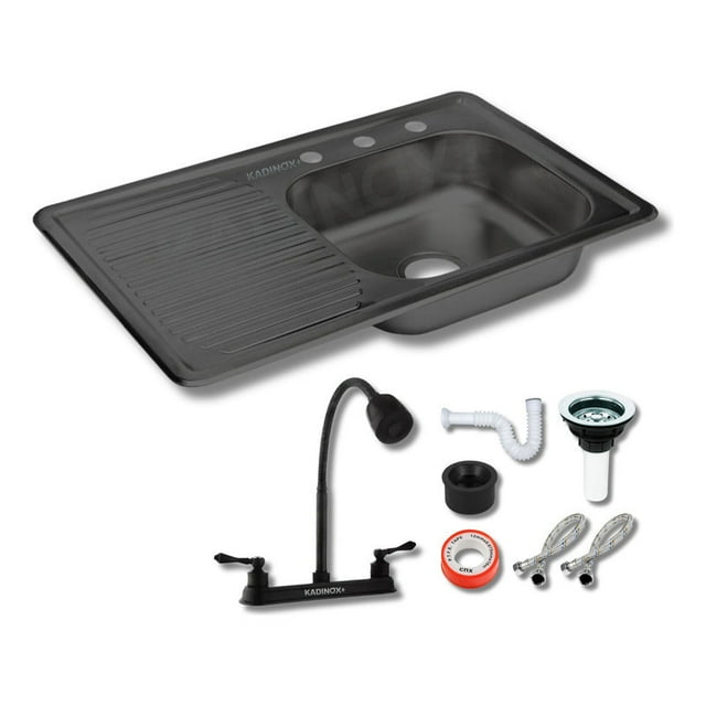 Fregadero Tarja Empotrar Acero Inox 80x50 C/kit Flex Negra (Escurridor Izquierdo)