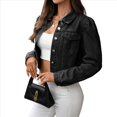 thumbnail image 3 of Chaqueta Vaquera Corta de Larga con Botones y Bolsillos para Mujer Gris Negro L, 3 of 9