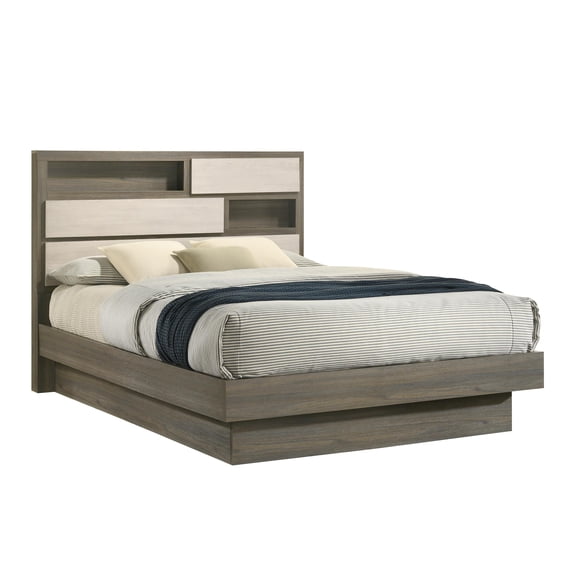 Gem Modern Style two tone Full Bed Made with wood in light Beige & Brown