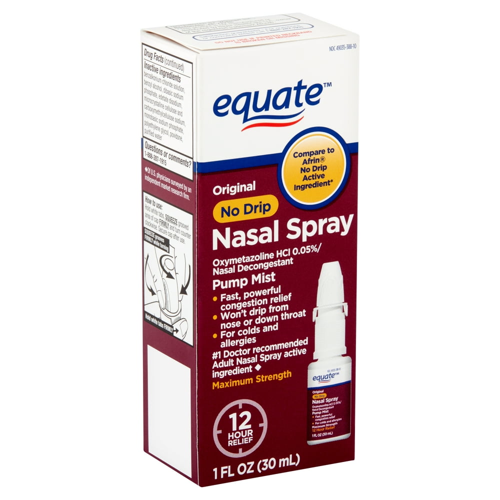 Equate No Drip Nasal Spray, Oxymetazoline HCl; Provides 12 Hour Nasal