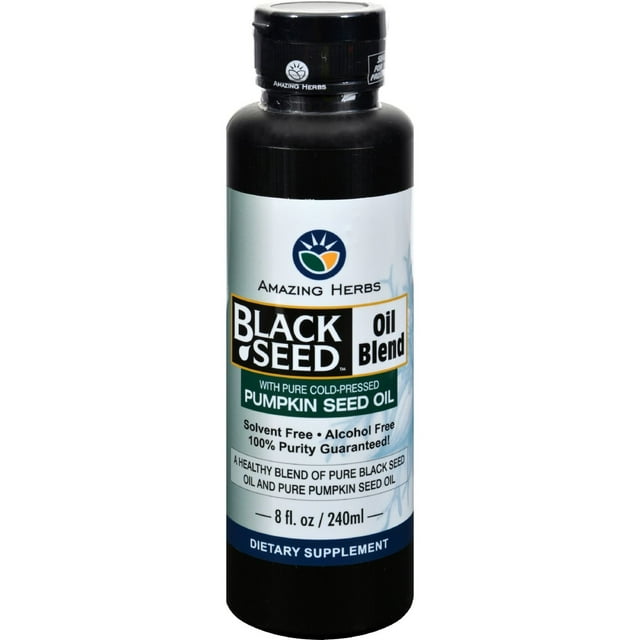 Aceite de semilla negra Amazing Herbs con semillas de calabaza 240 ml