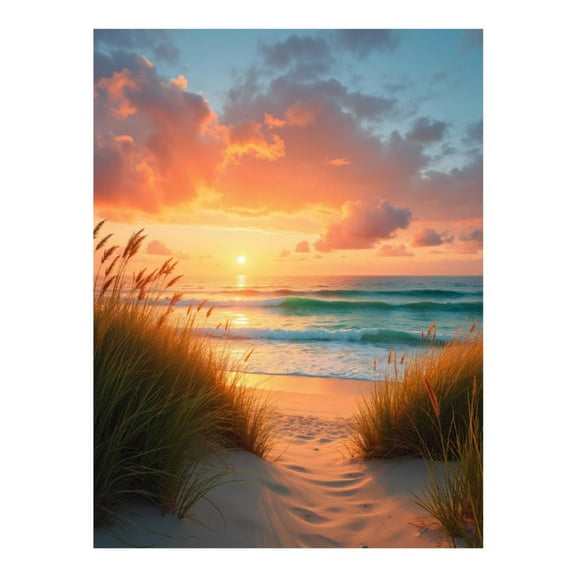 Diamond Art Kit for Adults, Sunset Beach Waves Dune Grass Diamond Painting for Adults Beginners, DIY Diamond Art Painting Kits, 5D Diamond Painting Crafts for Home Decor 12x16 Frameless