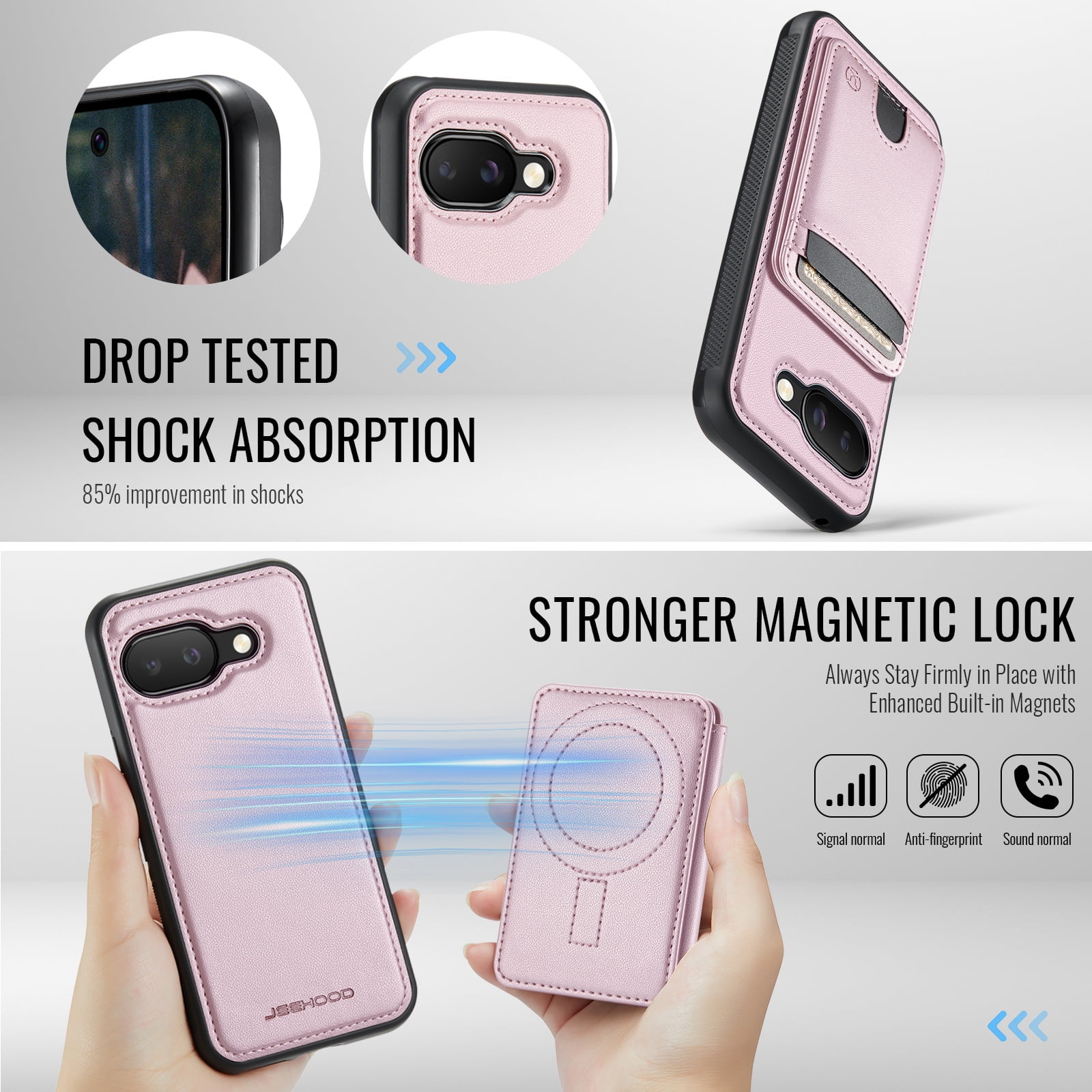For Google Pixel 10A Phone Case,2-in-1 Magnetic Removable Flip Card Holder,Compatible With Mag-Safe,Anti-Scratch PU Leather,With Card Slots,Kickstand,Shockproof Durable Phone Case,Pink