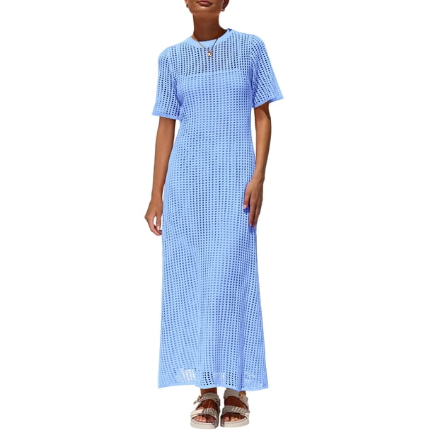 Vestido PRETTYGARDEN Maxi de Verano 2025 Azul Hueco 2XL