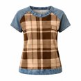 thumbnail image 5 of Shirts for Women Plaid Printed Dressy Casual Blouses Summer Loose Fit Crew Neck Short Sleeve Tops, 5 of 6