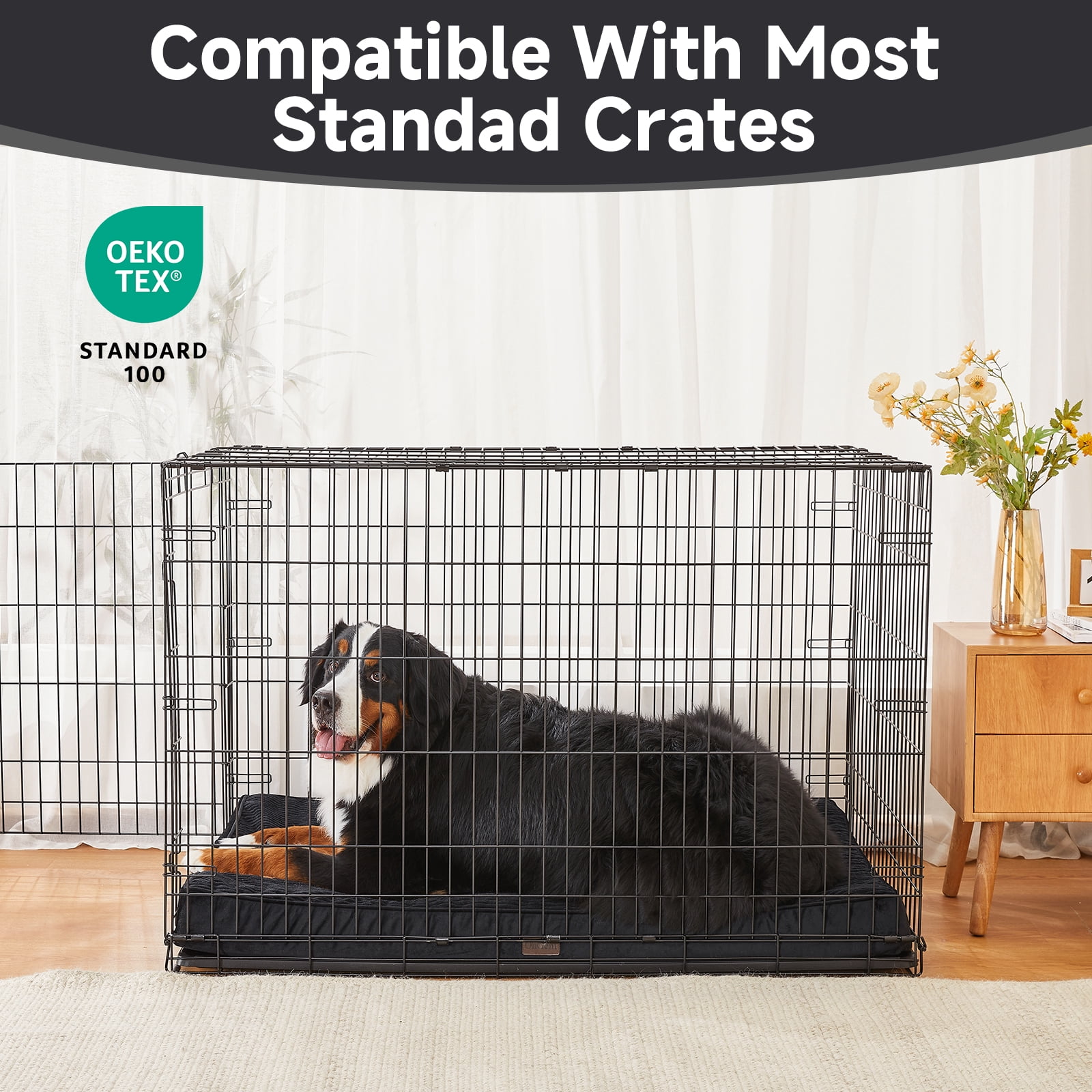 OhGeni Orthopedic Extra Large Dog Bed 47in, Deluxe Pet Bed for Crates, Waterproof and Washable, 25D Egg Crate Foam Pad Anti-Slip Sleeping Mat for All Size Pets Breeds, 47" x 29", Black