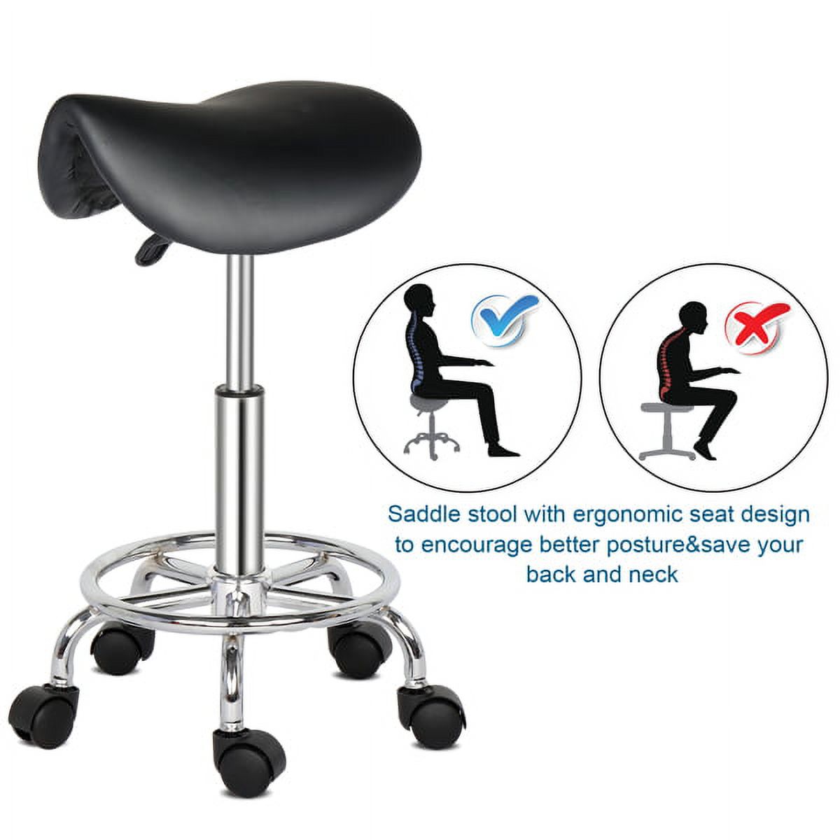 Alvantor Saddle Rolling Stool with 20–25.6 in Adjustable Height, 360° Swivel and Five Wheels, Black
