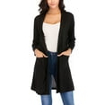 SAYFUT Women's Open Front Knitted Cardigan Sweater Black Long Cardigan