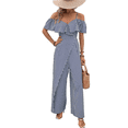 thumbnail image 1 of Plisados A Rayas para Mujer, Elegantes, de Verano, con Tirantes y Pantalones de Pierna , . Azul Marino L, 1 of 7
