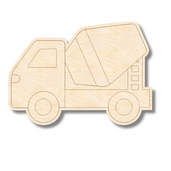 Unfinished Wood Etched Cement Truck Shape | Paint By Line Crafts 5" / 1/4"