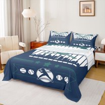 Castle Fairy Baseball Game 4pcs Bed Sheets for Children Teens Adults,Sport Theme King Sheets,Blue Green White Super Cozy Sheet Set,Ultra Soft Home Decor