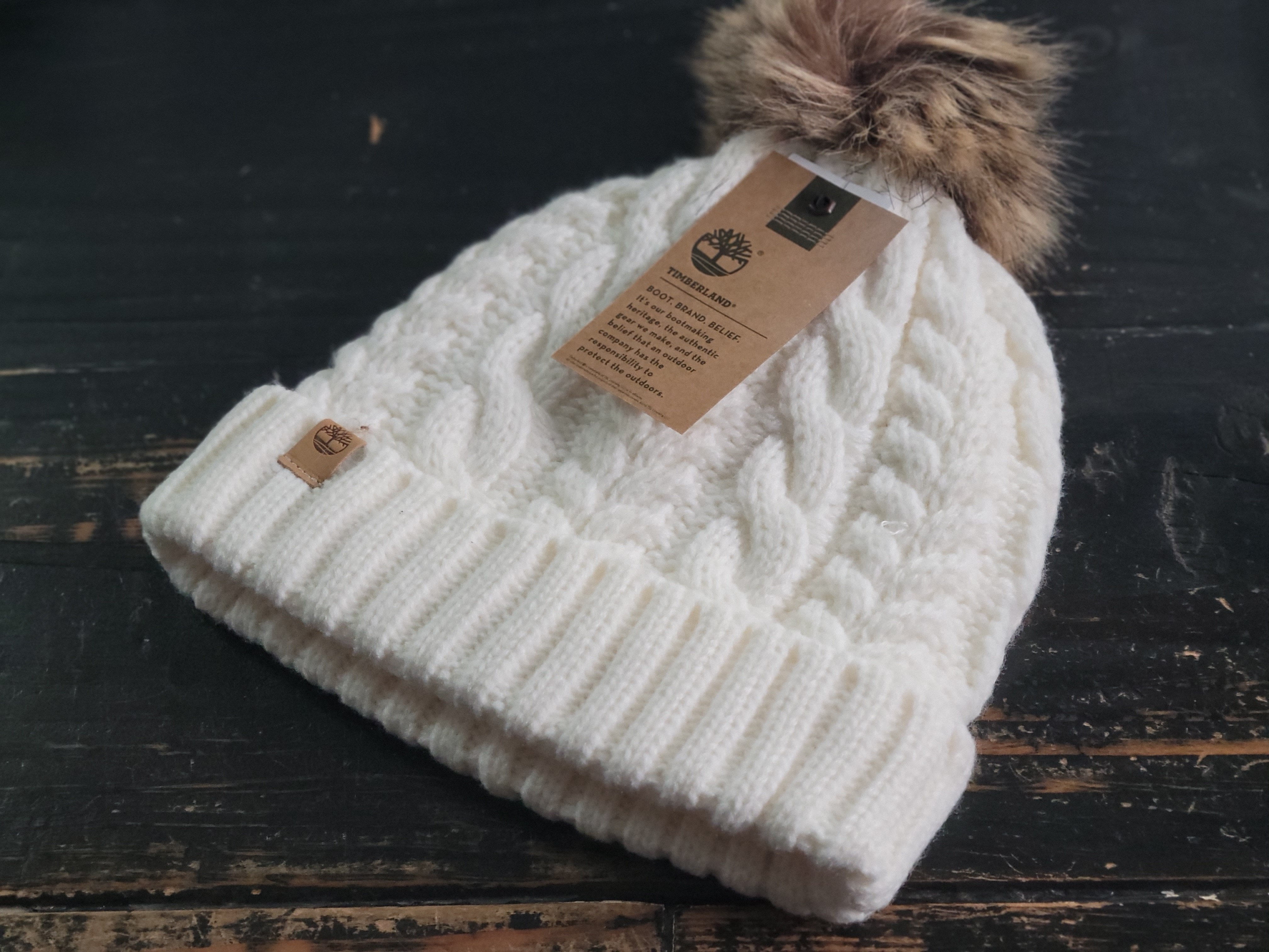 white timberland beanie