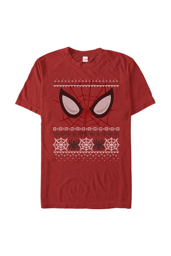 Men's Marvel Ugly Christmas Spider-Man Mask Graphic Tee Red 3X Large