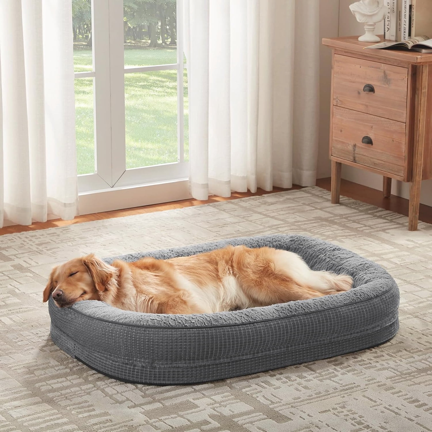 Comfortable XL Orthopedic Dog Bed Grey with Removable Washable Cover and Support