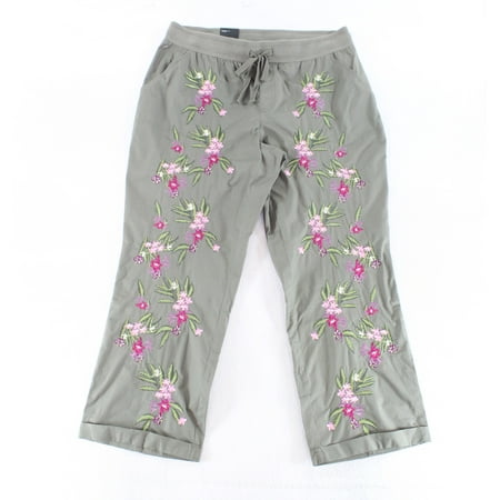 INC NEW Gray Womens Size 0 Curvy Fit Embroidered Drawstring Pants
