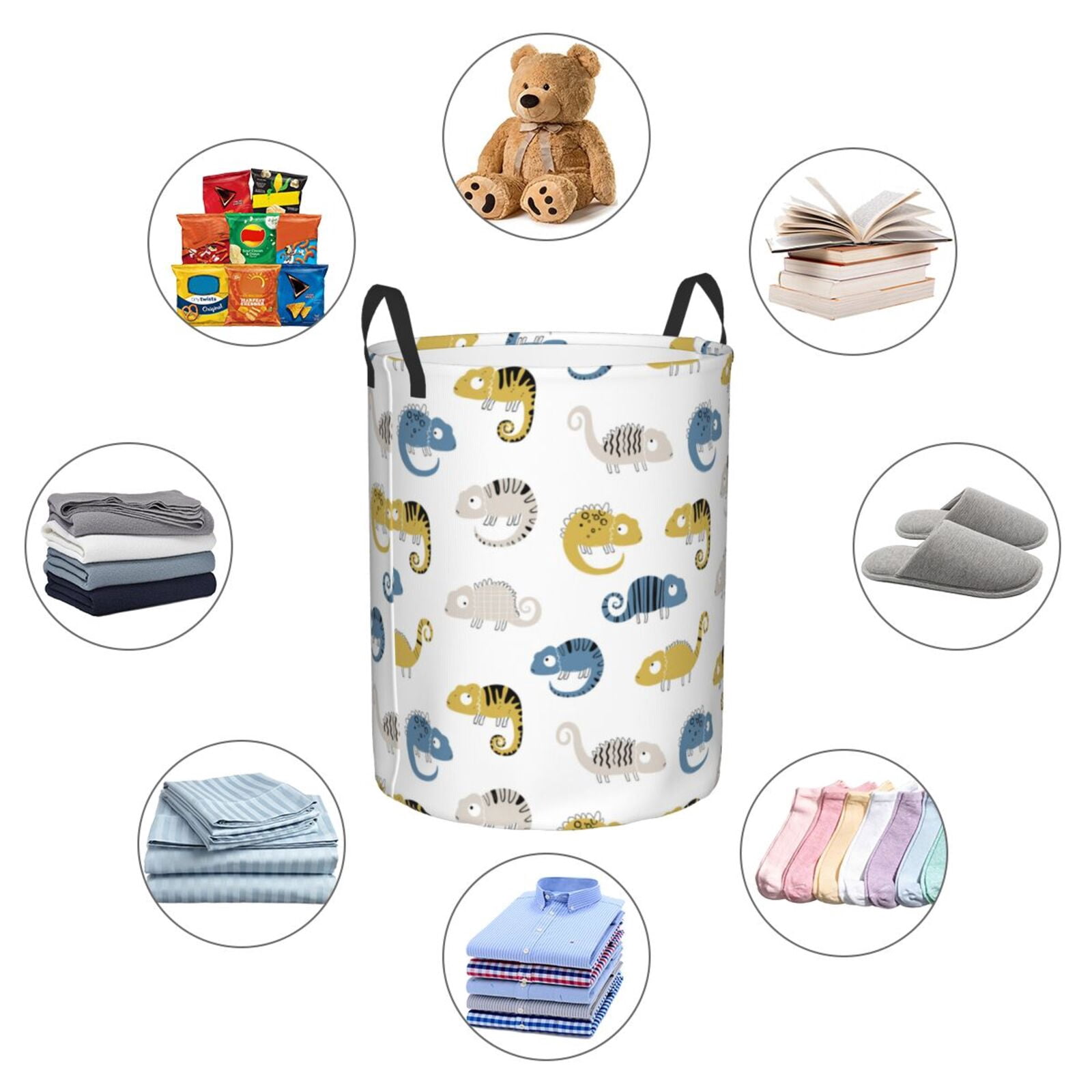 Large Laundry Basket with Handles - Cartoon Cute Chameleon Lizard_B Kids Baby Dirty Clothes Laundry Hamper for Bedroom Aesthetic