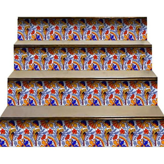 HomeRoots 390845 6 x 6 in. Orange Red & Blue Peel & Stick Removable Tiles
