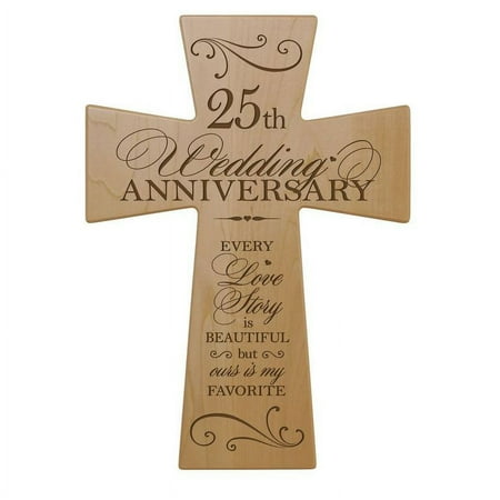 LifeSong Milestones 25th Wedding Anniversary Maple Wood Wall Cross Gift for Couple