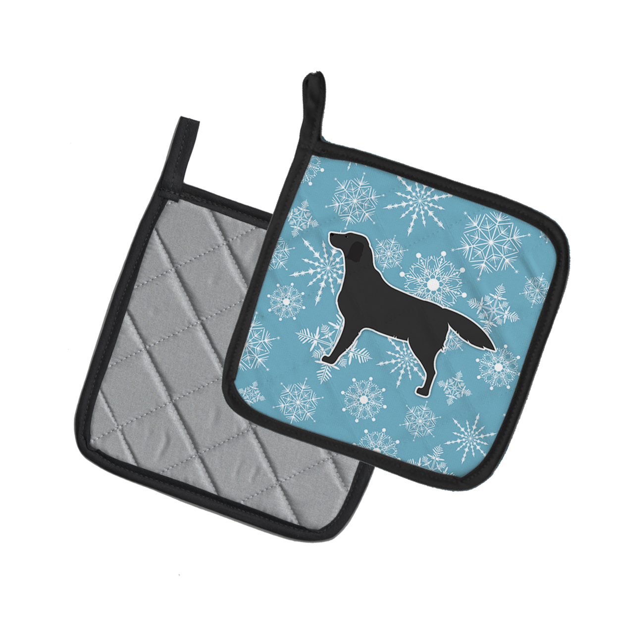 Winter Snowflake Black Labrador Retriever Pair of Pot Holders