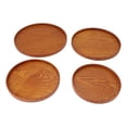 thumbnail image 1 of 4pcs Wooden Tray Slip Resistant Spill Proof Durable Safe Multifunctional Round Serving Tray for Restaurant Dark Brown, 1 of 12