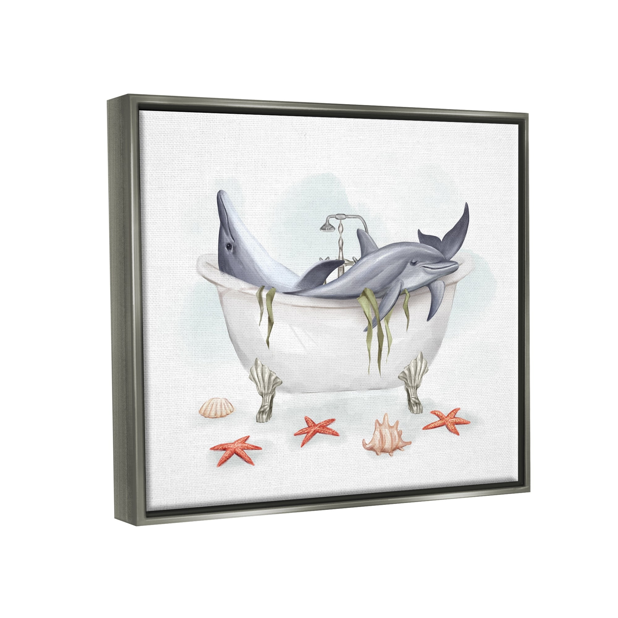 Stupell Industries Relaxing Dolphins Swimming Bathtub Nautical Starfish Graphic Art Luster Gray Floating Framed Canvas Print Wall Art, Design by Ziwei Li