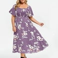 thumbnail image 4 of Up to 65% off! Kmdttou Plus Size Women's Dresses Boho Floral Printed Square Neck Party Short Sleeve Summer Casual Dress, 4 of 9