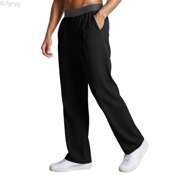 Bcfgryg Men's Casual Pants Comfortable Stretch Knit Pants With Elastic Waistband For Daily Wear Home Outdoor Walking Straight Leg Design Men’s Casual Pants Black L