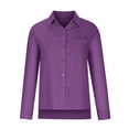 thumbnail image 4 of Zpanxa Blouses for Women Casual Button Down Shirts Plus Size Cotton Linen Collared Long Sleeve Solid Shirts with Pocket Womens Basic Work Tunic Tops Blouses Purple 4XL, 4 of 8