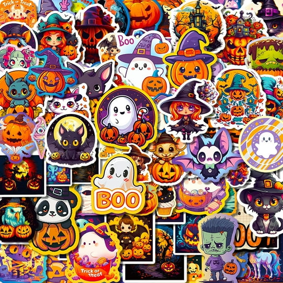 100PCS Halloween Stickers for Kids - Cute Vinyl Halloween Stickers Waterproof Spooky Stickers for Trick or Treat, Halloween Party Favors, Pumpkin Ghost Witch Decorations for Water Bottles Laptop