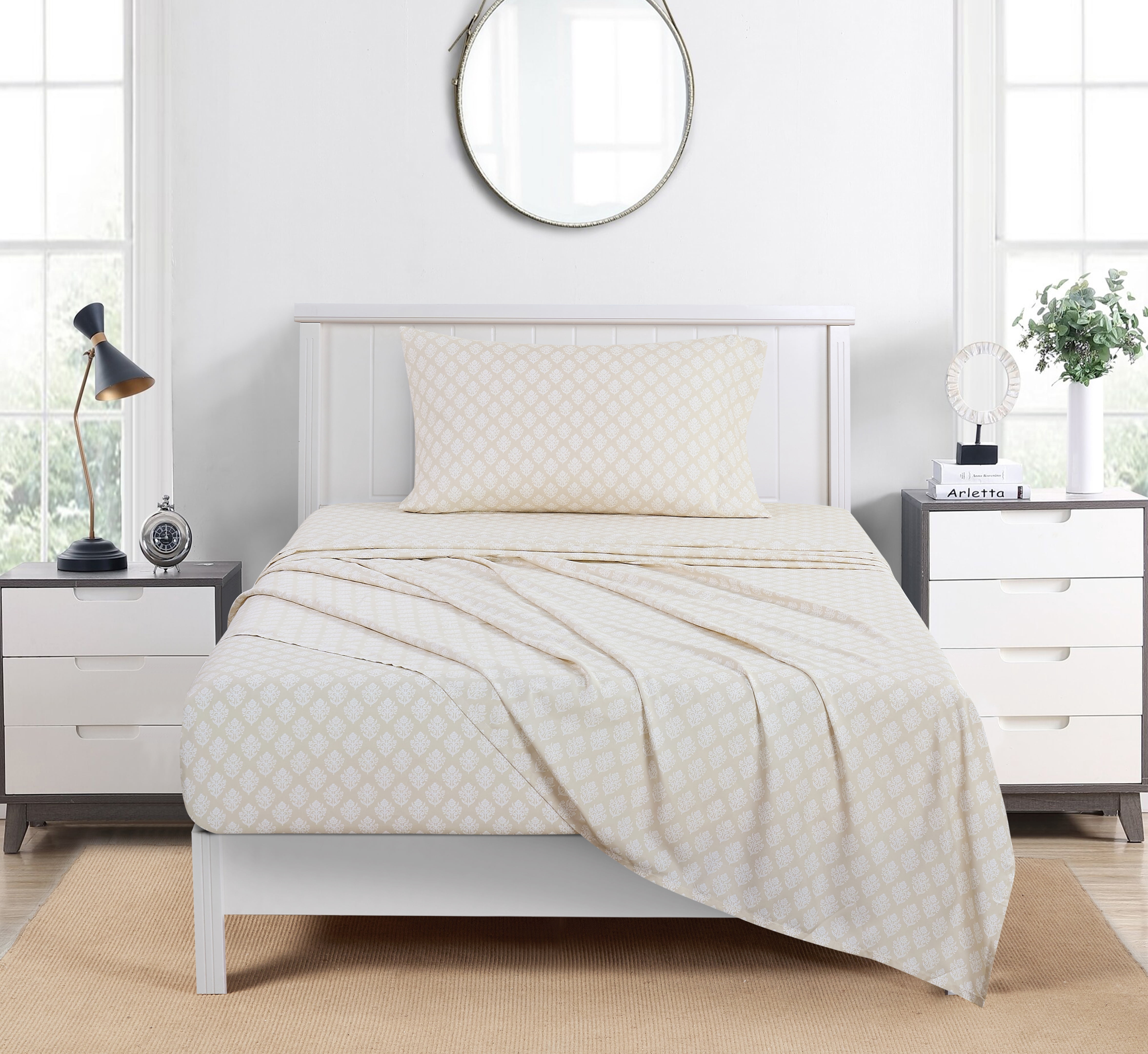 Mainstays Super Soft Brushed Microfiber Bed Sheet Set, Twin-XL, Papyrus Beige, 3 Piece