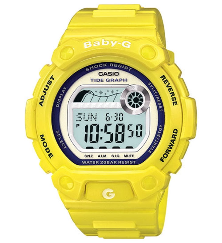 Casio - BLX101-9C Women's Baby-G Yellow Resin Moon Phase Tide Graph Dive Watch - Walmart.com