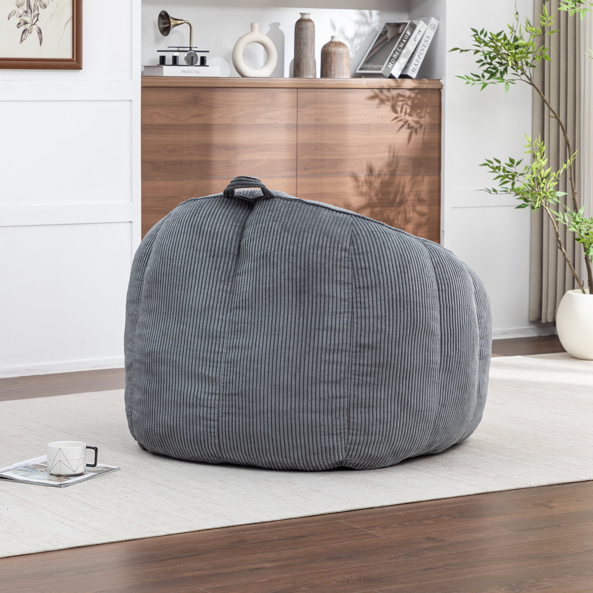 Jopath Giant Bean Bag Chair Sofa for Adults Teens,Comfy Corduroy Large Bean Bag Chairs with Fillings,High Elasticity Lazy Sofa for Bedroom Living Room,Dark Gray