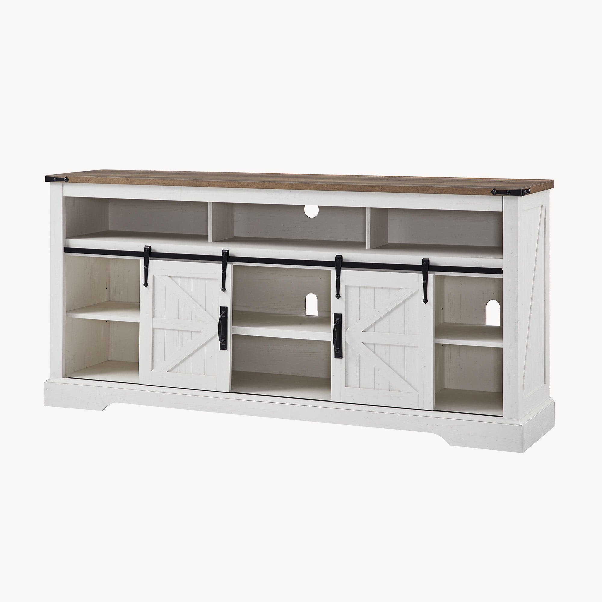 KeyWhat Farmhouse TV Stand for TVs Up to 80", 9 Storage Compartments, Sliding Barn Doors