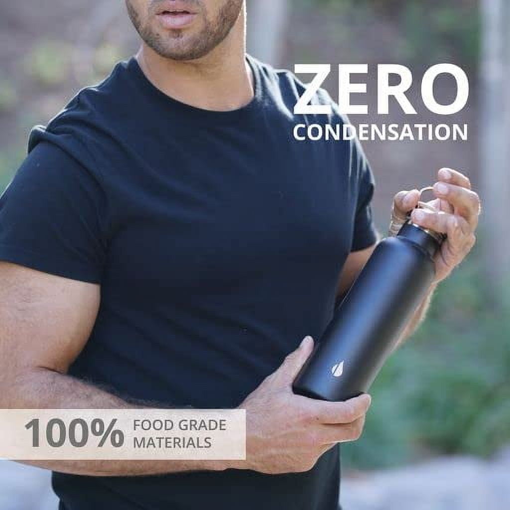 Elemental Classic Insulated Water Bottle, Leak Proof Thermos Water Bottle with Bamboo Lid and Metal Ring, Reusable Insulated Stainless Steel Water Bottle, 25oz - Matte Black