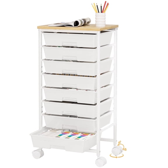 Enogets Rolling Utility Cart with 8 Drawers, Scrapbook Paper &tools Office School GarageOrganizer, White