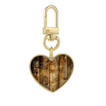 thumbnail image 1 of Tan Black Wood Retro Olded Irregular Gold Heart Keychain Metal Keyring Holder, 1 of 3