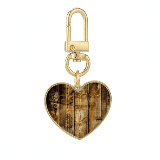 Tan Black Wood Retro Olded Irregular Gold Heart Keychain Metal Keyring Holder