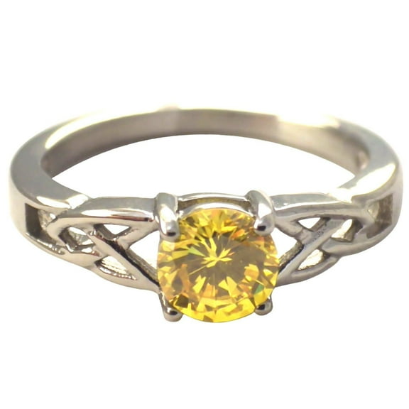 Celtic November Birthstone Ring Womens Topaz Yellow Cubic Zirconia Solitaire Band Fantasy Forge Jewelry