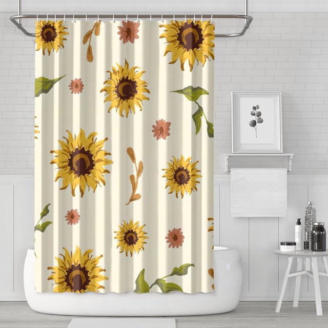 Ensemble de Rideau de Douche avec Encliquetable, Tournesol Belles Plantes d'Automne (1) Rideaux de Douche Réutilisables Doublure de Douche, Polyester Neutre Esthétique Doublure de Douche, 72x72 Pouces