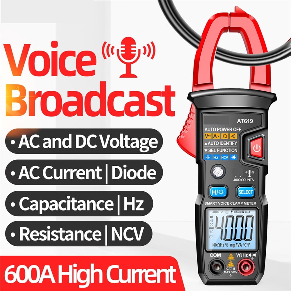 Clamp Meter Voice Broadcast Digital Multimeter 4000 Counts AC/DC Current Voltage Tester ,High&Low Sensitivity