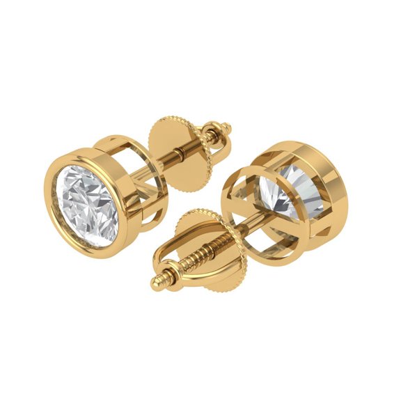 1Ct Brilliant Round Cut Solitaire Studs Synthetic White Sapphire 18K Yellow Solid Solid Gold Everyday Dainty Earrings Screw Back