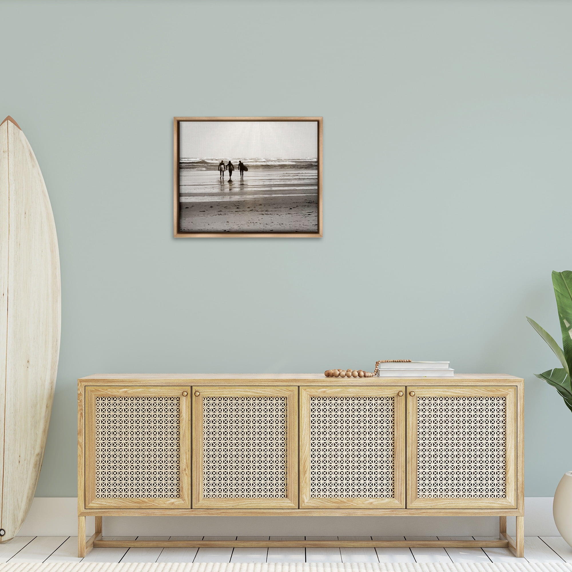 Stupell Industries Strolling Surfer Friends Landscape Photography Brown Floater Framed Canvas Art Print Wall Art, 31 x 25
