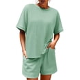 thumbnail image 5 of Short Sleeve Women 2 Pieces Matching Sets Ribbed Tops and Shorts Lounger Sets, 5 of 6