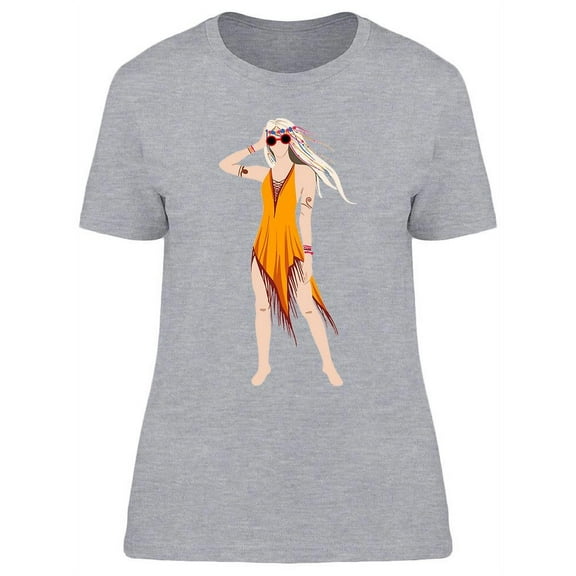 Hippie Girl In Yellow Dress T-Shirt Women -Image by Shutterstock, Female Large